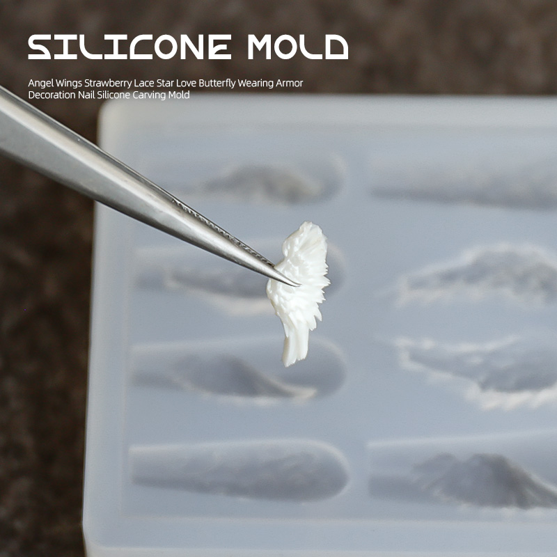 星星爱心美甲模具朋克长指甲穿戴甲装饰草莓硅胶雕花花边天使翅膀 - 图2
