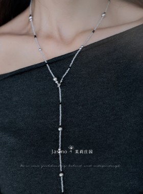原创可调节灰色珍珠气质毛衣链女