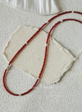 高级感红色s925纯银叠戴串珠项链