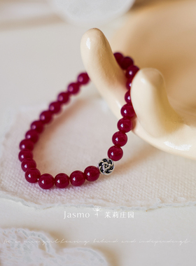 原创天然红宝石串珠手串手链纯银