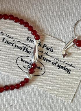 高级感红色红玛瑙s925纯银手链