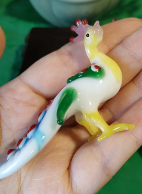 纯手工原创琉璃小摆件孔雀桌面