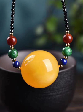 蜜蜡鸡油黄圆珠项链锁骨链圆珠白花蜜男女款项链文玩挂坠饰品