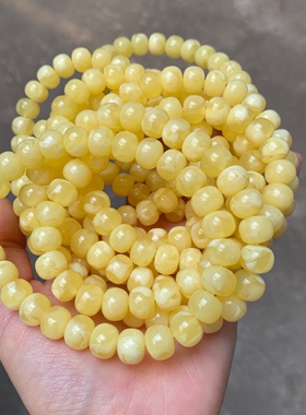 蜜蜡手串单圈 白花蜜佛珠苹果珠墩子小尺寸手链老型珠工艺品平替