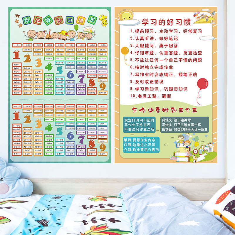 乘法口诀表挂图墙贴小学生二年级九九乘法除法口诀表贴画数学口算_虎窝淘