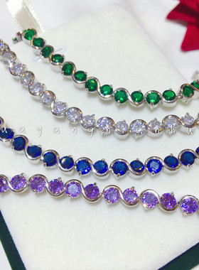 仙女蓝色紫色水晶手链串腕超闪