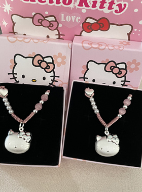 足银999HelloKitty猫头项链纯银古法手工DIY编织凯特猫吊坠送女友