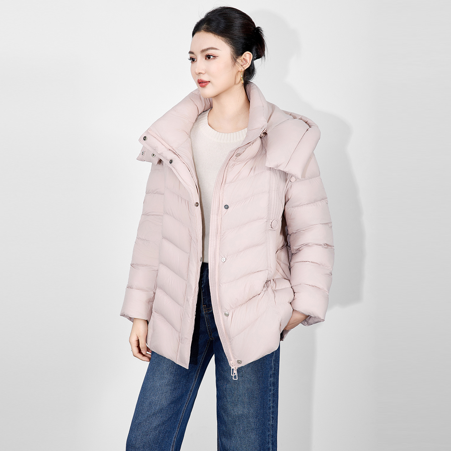 90白鸭绒连帽可拆高品质保暖羽绒服泡芙蓬松外套女冬新款 - 图2