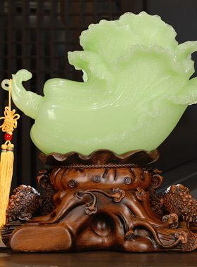 玉白菜摆件招财金蟾三足蟾蜍工艺品家居客厅店铺收银台装饰品礼品