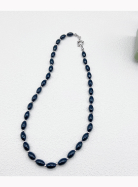 椭圆黑玛瑙爱心细钛钢链万能项链