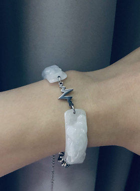 大湾区陈小春同款雕刻貔貅玉石手链心电图钢拼接环披荆斩棘的哥哥