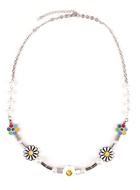 庄达菲周林林同款笑脸太阳雏菊花彩珠项链二进制恋爱