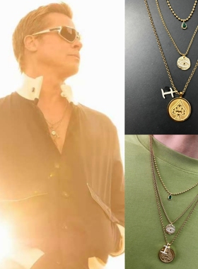 F1狂飙飞车 布拉德·皮特Brad Pitt同款日常叠戴项链金银色桃花心