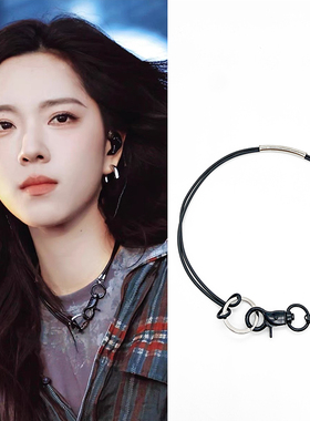 庄达菲黑色皮绳扣子圈环项链圈个性男女时尚潮流小众酷音乐节周边