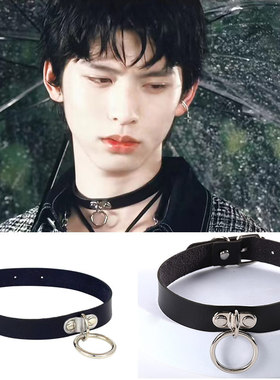 徐硕廷同款黑色圆圈皮颈项链圈