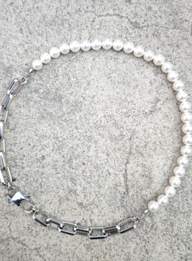 巅峰对决 哈德森威廉姆斯Hudson Williams同款钛钢环扣拼珍珠项链