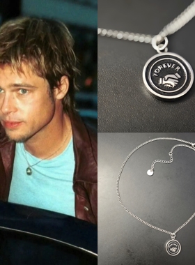 布拉德·皮特Brad Pitt 友谊长存握手FOREVER项链抹黑钛钢圈周边