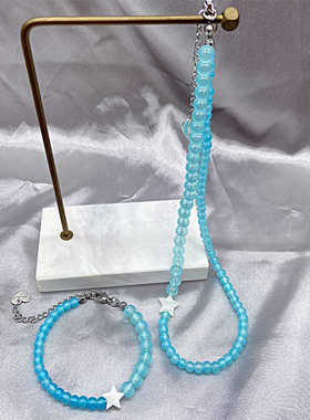 AC青春设计透蓝色水晶贝壳星星项链爱心手链套装百搭BLUE日韩饰品