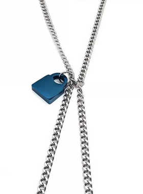 鹿晗同款蓝色锁头钛钢双吊链项链圈酷个性时尚多层风男女情侣礼物