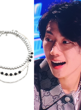 朴宰范同款银灰黑色珍珠项链套装