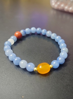 AC原创新中式蓝色天然玉石手串手链南红串珠手链景点寓意美好饰品