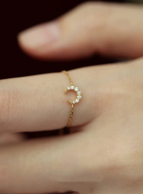 月亮软链条戒指14k包金戒指女时尚个性ins潮小众设计感不掉色