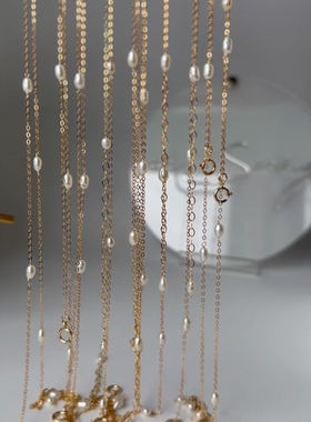 满天星锁骨链金色女士项链天然淡水米珠14k包金可水洗不掉色