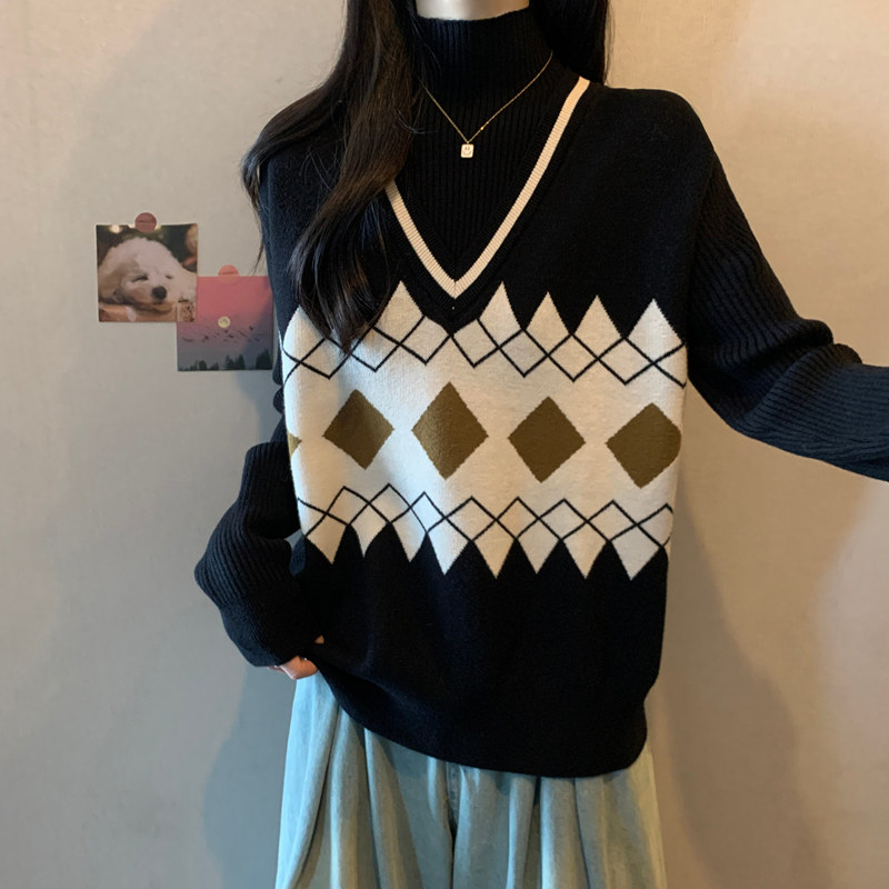 实拍胖妹妹秋冬装毛衣大码女装半高领菱形提花针织衫显瘦宽松上衣,淘宝优惠券,粉丝福利购,淘宝优惠卷