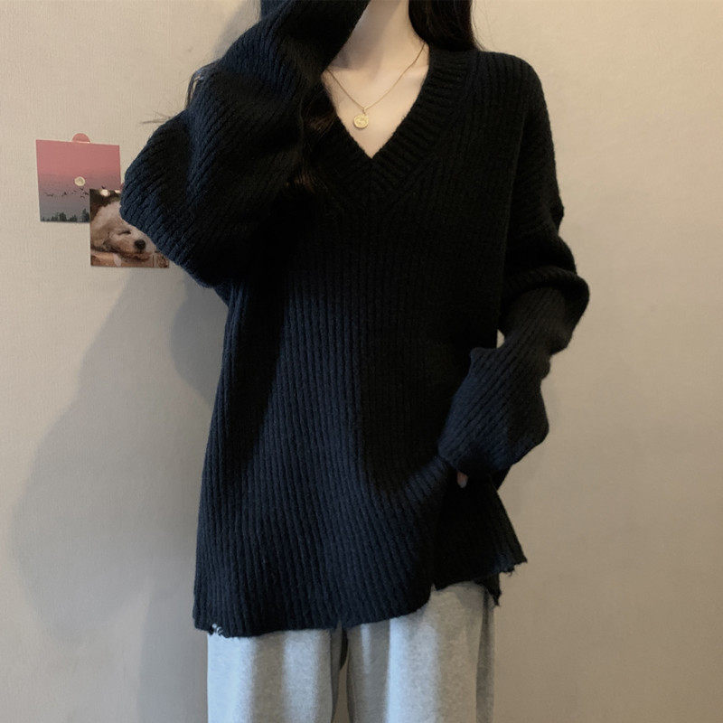 实拍 大码女装秋冬装胖妹妹显瘦毛衣V领软糯慵懒风宽松针织衫上衣,淘宝优惠券,粉丝福利购,淘宝优惠卷