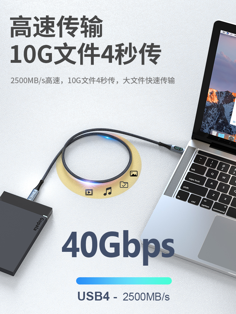 240W雷电高速usb4.0带PD数显功率全功能线适用4K8K显示器电脑手机-图1