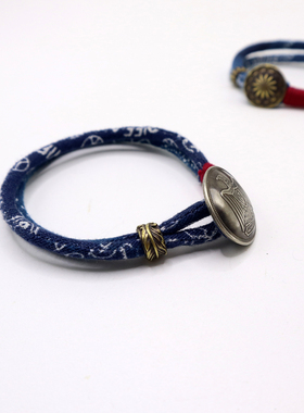 原创设计蓝染古布绳男女手环手链