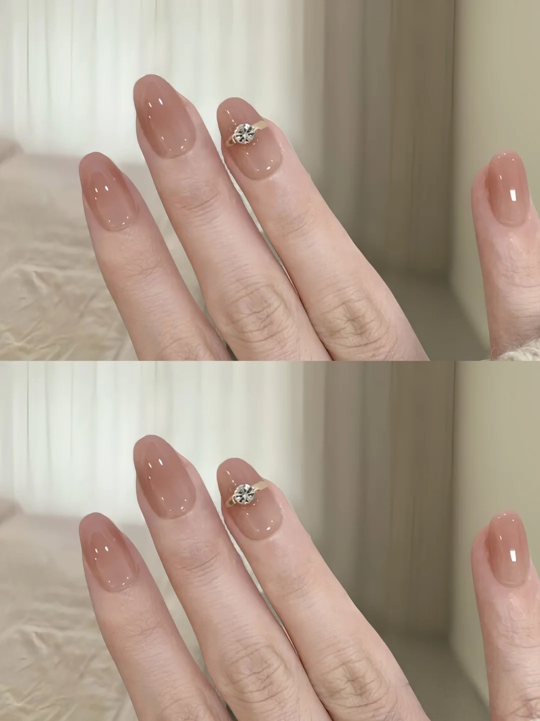 High-grade sparkling diamond ring, light nude color, whitening, simple ice-transparent handmade wearable nails, finished nail art patches, short nails