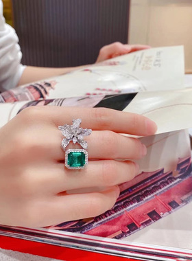 高级祖母绿开口戒指女ins奢华
