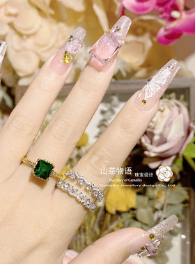 意大利高定蕾丝仿祖母绿锆石戒指