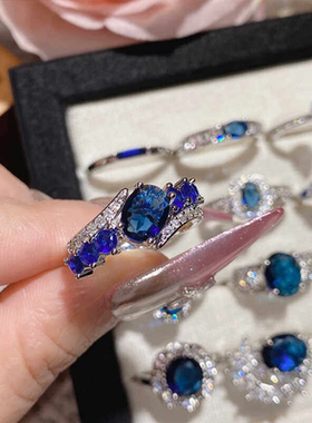新款仿天然彩宝戒指蓝刚玉高级