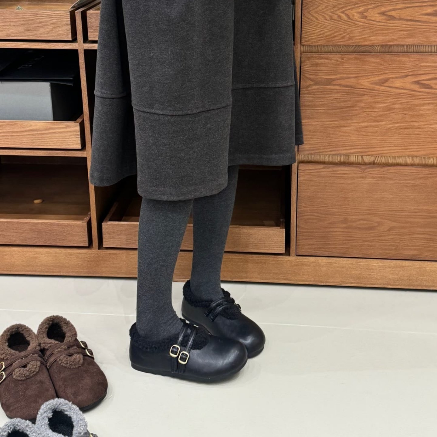 羊皮版~复古圆头平底勃肯鞋毛毛鞋女加绒乐福鞋冬季百搭保暖棉鞋,淘宝优惠券,粉丝福利购,淘宝优惠卷