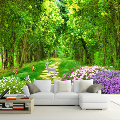绿色竹子风景画贴纸壁纸自粘墙贴竹林客厅壁画3d立体墙贴画 虎窝淘