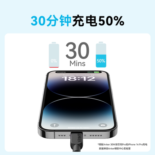 Anker安克快充PD编织数据线typec适用于苹果mfi认证充电线适配iPhone14手机线C口转lightning快充线 - 图0