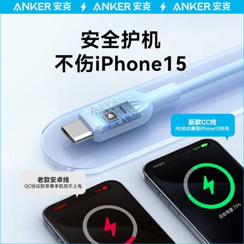 Anker安克适配苹果15充电线iPhone15promax数据线双typec充电器线ctoc手机iPad快充线笔记本华为小米安卓usbc-图0