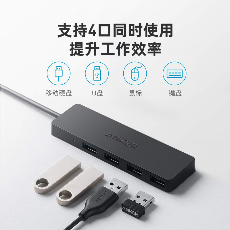 Anker安克USB3.0分线器高速HUB扩展坞集线器电脑笔记本网卡连接器-图2