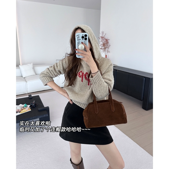 MEIYANG Heartbeat Sweater American Contrast Letter Round Neck/Hooded Knitted Top