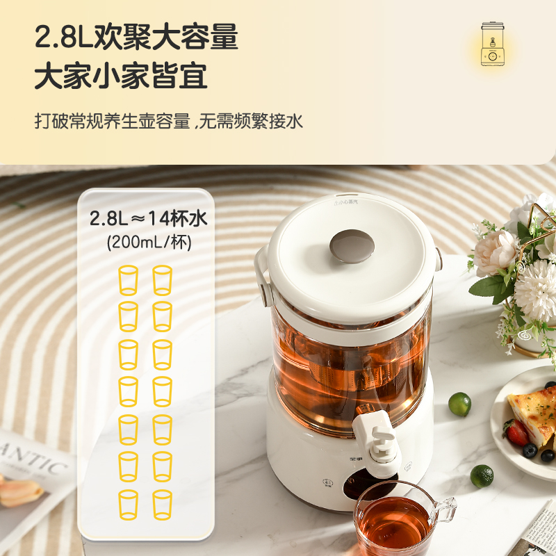 荣事达养生壶家用多功能大容量电热烧水壶带水龙头2.8升煮茶器桶