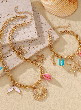 欧美跨境复古波西米亚珍珠贝壳项链 ins小众设计高级感锁骨链