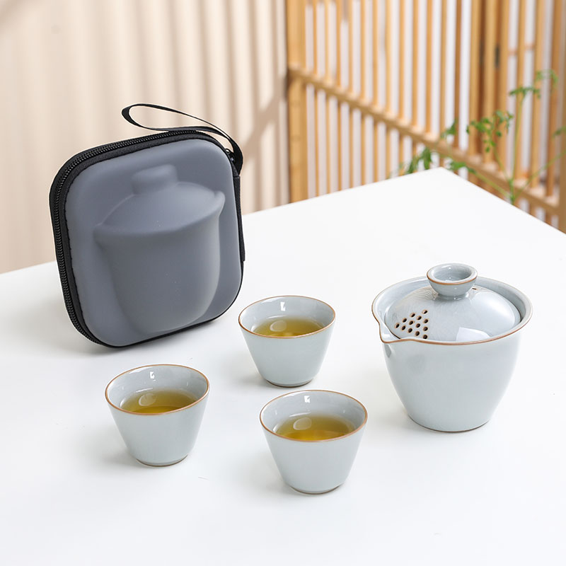 水墨哥窑陶瓷旅行茶具外出月白汝窑茶具旅行茶具便携 - 图0