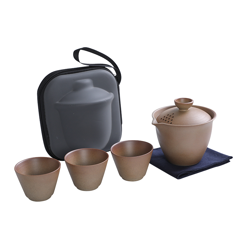 粗陶便携式旅行茶具套装快客杯子露营户外旅游泡茶杯一壶三杯茶壶,淘宝优惠券,粉丝福利购,淘宝优惠卷