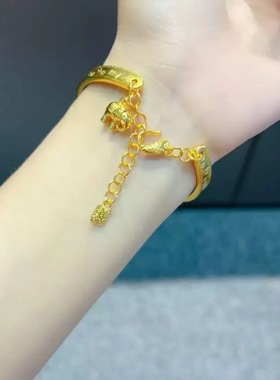 周家同款古法沙金手环福满传家吉言小象手镯开口可调节国风新中式