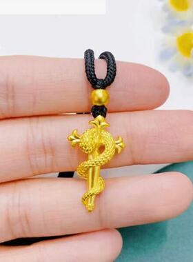 金店同款古法沙金灵蛇十字权杖蛇吊坠蛇年生肖本命年锁骨项链
