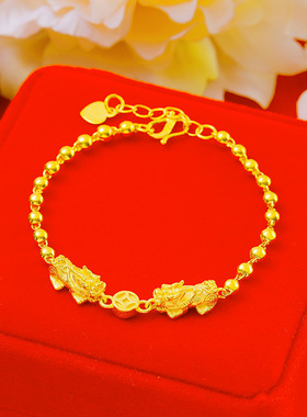 新款越南沙金女双貔貅佛珠手链沙金首饰时尚网红个性款时尚潮流