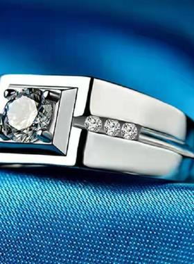 老板绅士气质镀24K黄金色戒指男士霸气开口戒指仿真钻戒活口指环