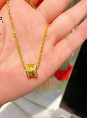 金店同款古法沙金镶钻麦穗珠项链女简约高级感圆环锁骨链吊坠